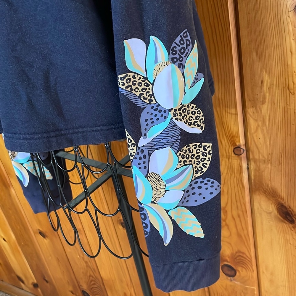 Adidas X Farm Rio Cropped Floral Fleece Logo Sweatshirt Loose Size medium Navy - Picture 7 of 10